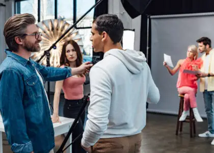 Behind the screen video production crew filming a cinematic brand commercial and promotional marketing content for Link Launch Studio